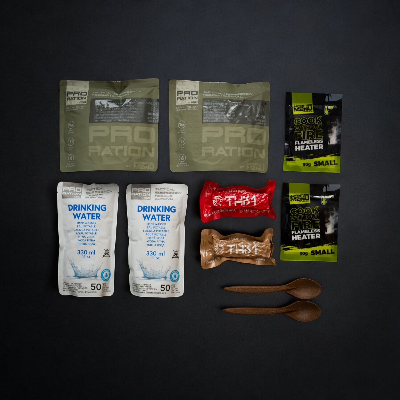 Vegetarian Kit – Quinoa & Tofu Menu, emergency rations, 2 meals + water + flameless heating, 15-year shelf life