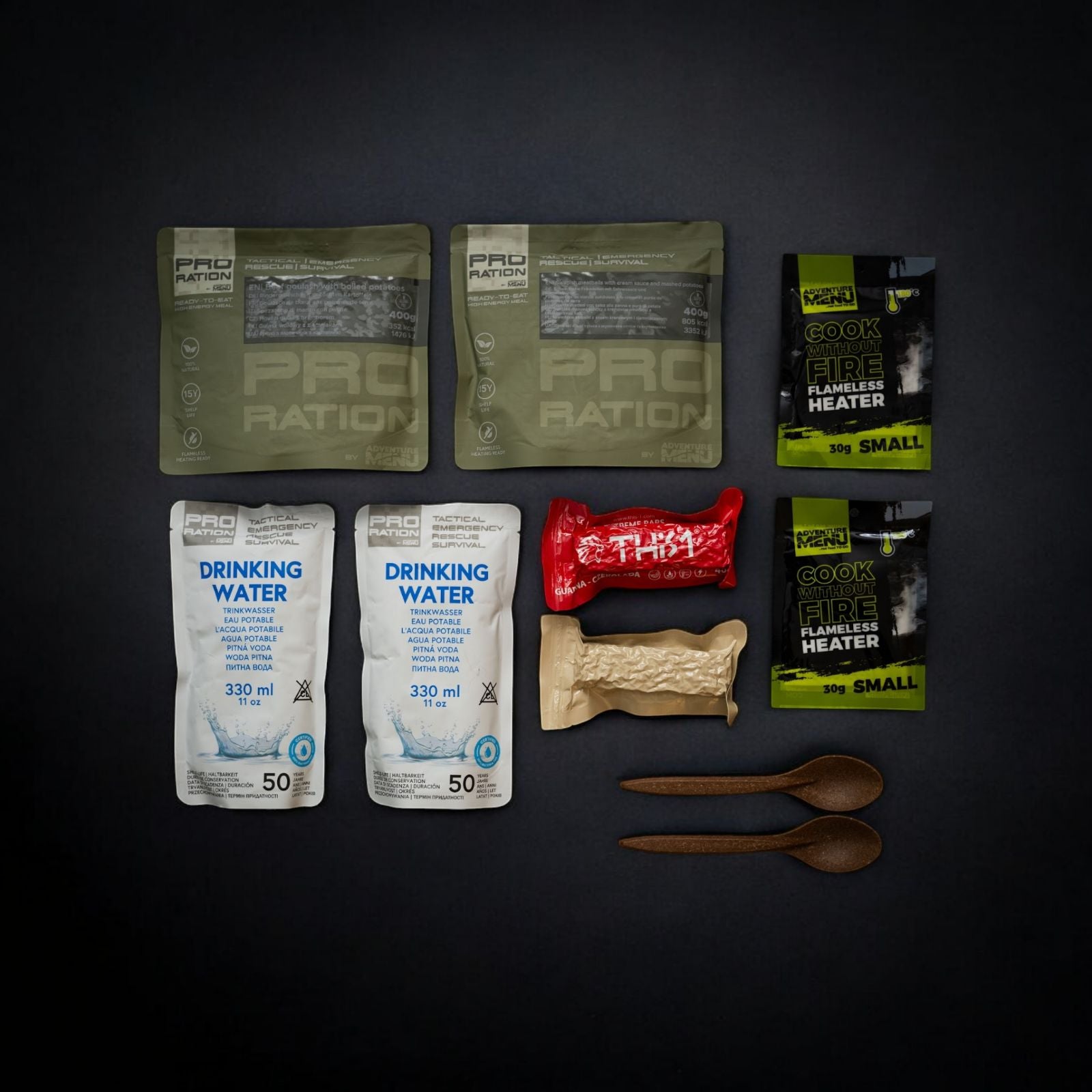 Kit III – Beef & Swedish Meatballs Meal, emergency rations, 2 meals + water + flameless heater, 15-year shelf life