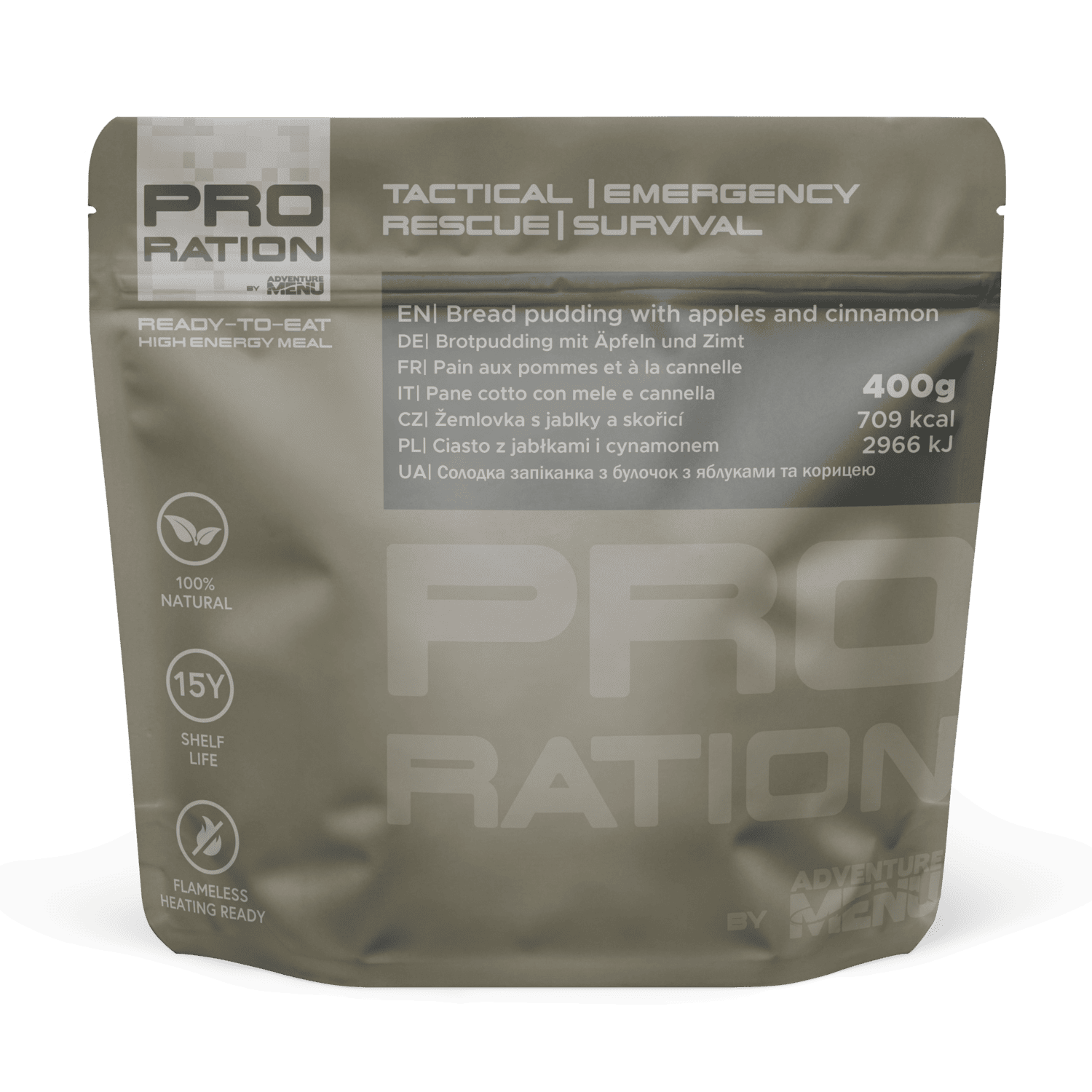 Emergency Kit - emergency food kit containing 25 meals, water, and a flameless heater; 15-year shelf life